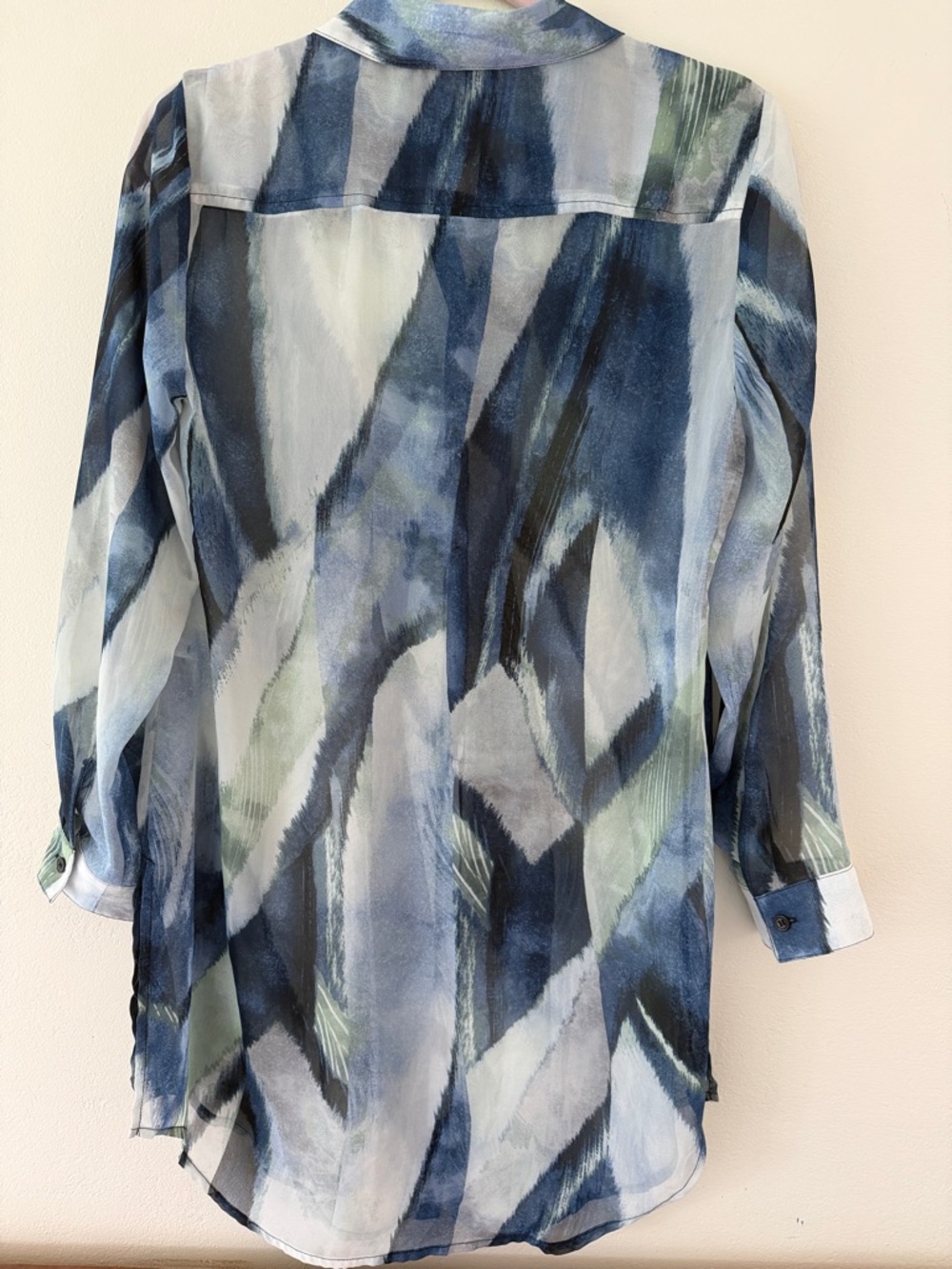Chico's Blue and Green Abstract Button-Front Tunic Blouse - Picture 4 of 4